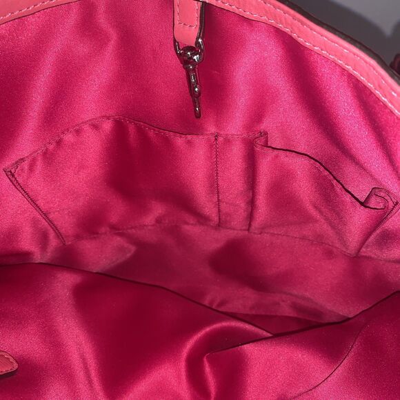 Coach Pink Poppy Leather Handbag Large 24081 Double Chain Handle turnlock pocket - Picture 11 of 16